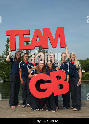 (Von links nach rechts, hintere Reihe) die acht Damen des Teams GB, Frances Houghton, Melie Wilson, Jessica Eddie, Polly Swann, Olivia Carnegie Brown, Katie Greves, Zoe Lee (erste Reihe) Karen Bennett und Zoe de Toledo während der Teamankündigung im River and Rowing Museum, Henley auf der Themse. DRÜCKEN SIE VERBANDSFOTO. Bilddatum: Donnerstag, 9. Juni 2016. Siehe PA Geschichte RUDERN Großbritannien. Bildnachweis sollte lauten: David Davies/PA Wire Stockfoto