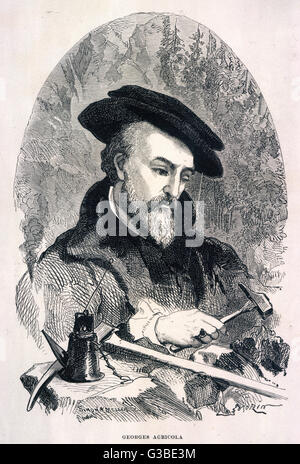 GEORG AGRICOLA BAUER als der Vater der Mineralogie, Beobachtung und Untersuchung anstatt eingegangenen Stellungnahme Schriften anhand.     Datum: 1494-1555 Stockfoto