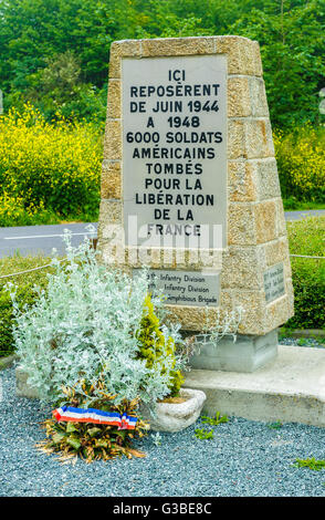 Les Forges, Normandie, Frankreich - Memorial, wo 6.000 amerikanische militärischen Soldaten nach D-Day im Juni 1944 begraben wurden Stockfoto