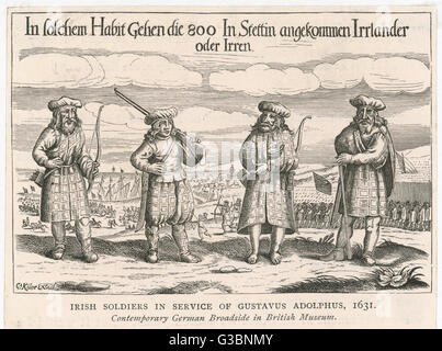 Irische Soldaten, einige mit Gewehren, teilweise mit Bögen, in den Dienst der schwedischen König, Gustavus Adolphus, während des Dreißigjährigen Krieges Datum: 1631 Stockfoto