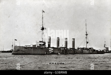 HMS Drake, britischer geschützter Kreuzer Stockfoto