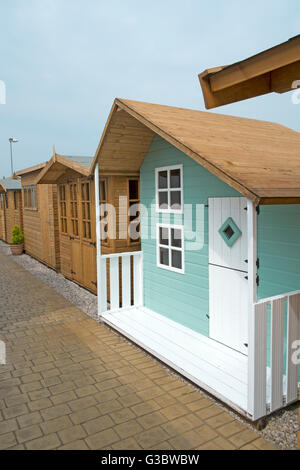 Tanalised Holz-Werkstatt, home-Office oder Sommerhäuser, Log Runde Konstruktion, gebaut von Redwood oder Kiefer, Lancashire, UK Stockfoto