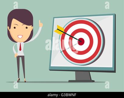 Business-Frau zeigt direkt am Ziel Stock Vektor