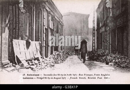 Feuer von Thessaloniki - Französische Straße und Britisches Postamt Stockfoto