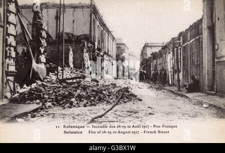 Das große Feuer von Thessaloniki - Französische Straße Stockfoto