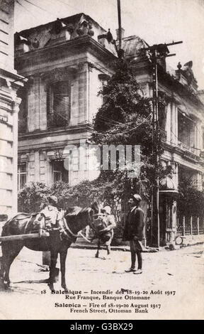 Großes Feuer in Thessaloniki - Französische Straße - Ottomane Bank Stockfoto