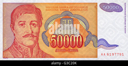 Bundesrepublik Jugoslawien - Banknote - 50000 Dinar Stockfoto