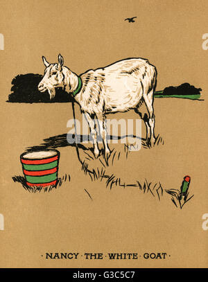 Abbildung Cecil Aldins Malerei Bücher, unsere Tiere. Nancy zeigen die weiße Ziege in ein Feld.      Datum: ca. 1909 Stockfoto
