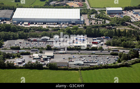 Luftaufnahme von Watford Gap Dienstleistungen auf der M1, UK Stockfoto