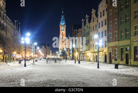 Die alte Stadt Danzig Polen, Dluga Straße im winter Stockfoto