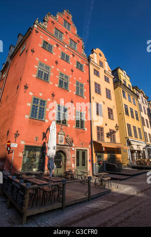 Bunte Gebäude in Stockholms Altstadt Gamla Stan. Stockfoto