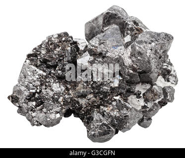 Makroaufnahmen von Naturstein - Druze der schwarze Kristalle von Magnetit Mineral Stein (Eisenerz) isoliert auf weißem Hintergrund Stockfoto