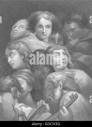 Eine Studie der Köpfe: Antonio da Correggio, antique print 1835 Stockfoto