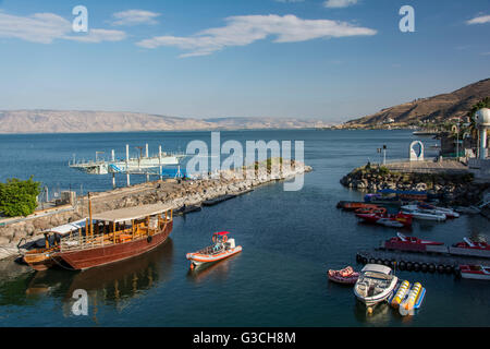 Israel, Tiberias, dem See Genezareth, Schiffsanlegestelle, Ausflugsschiffe, Stockfoto