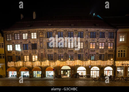 Landshut am Abend, Deutschland, Bayern, Niederbayern, Altstadt, Gebäude, Stockfoto