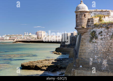 Blick vom Schloss von San Sebastian in Cadiz, Andalusien, Spanien, Europa Stockfoto