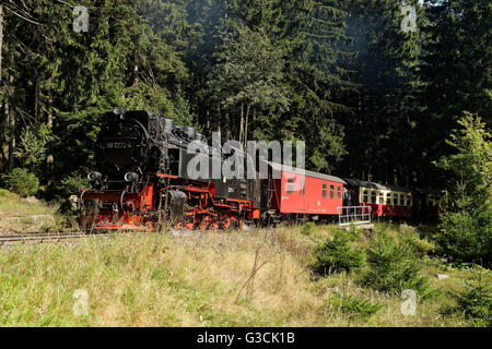 Brockenbahn, Bahnhof der Harzer Schmalspur Bahnen (HSB) von Schierke für die Brocken, Schierke, Sachsen-Anhalt, Deutschland Stockfoto