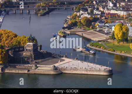 Deutschland, Rheinland-Pfalz, obere Mittelrheintal, Koblenz, Rhein, Mosel Mund, Deutsches Eck, Blick von der Festung Ehrenbreitstein Stockfoto