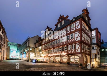 Frankfurt am Main, Hessen, Deutschland, Europa, Restaurant Schwarzer Stern und Kunsthalle Schirn auf dem Römerberg Stockfoto