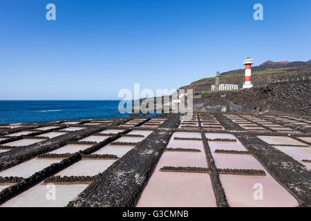 Salz-Pools in der Nähe der Saline von Fuencaliente, alten und neuen Leuchtturm, Südküste, La Palma, Kanarische Inseln, Spanien, Europa Stockfoto