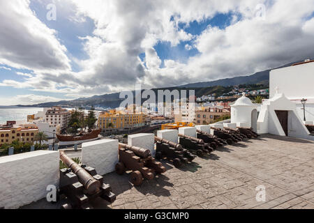 Castillo De La Virgen, Blick auf Santa Cruz De La Palma, La Palma, Kanarische Inseln, Spanien, Europa Stockfoto