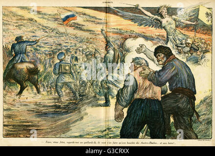 Cartoon, russische Armee auf dem Schlachtfeld, WW1 Stockfoto