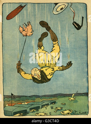 Cartoon, Pilot fällt aus dem Flugzeug, WW1 Stockfoto