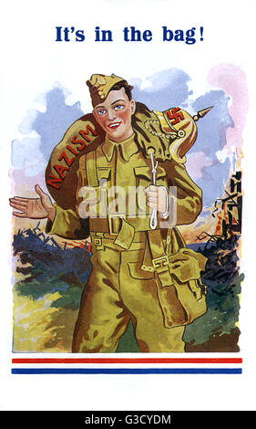 WW2 - britischer Soldat hat den Nazismus „in der Tasche“! Stockfoto