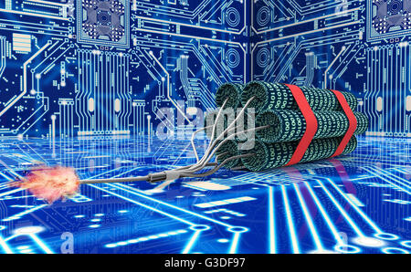 digitale Sicherheit Konzept Computer Bombe im elektronischen Umfeld,, 3d illustration Stockfoto