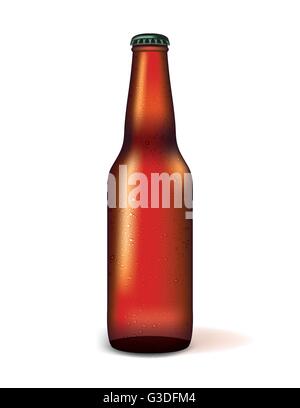 Eine realistische Darstellung einer Glasflasche Dunkelbier Schwitzen isoliert auf einem weißen Hintergrund. Vektor EPS 10 zur Verfügung. Stock Vektor