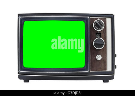 Kleinen Oldtimer tragbare Fernseher mit Chroma grünen Bildschirm. Stockfoto