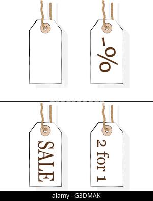 Des Verkäufers Karton Tags. Preis-Etiketten. Rabatt, 2 für 1, - Prozent. Isolierte Vektor-Illustration der Preisschilder für den Vertrieb Stock Vektor