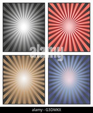 Vektor. Sunburst Illustration. Dem Hintergrund der Sonnenstrahlen oder Sterne Strahlen für eine Anzeige oder ein Poster. Sonne Strahlen rot, blau Stock Vektor