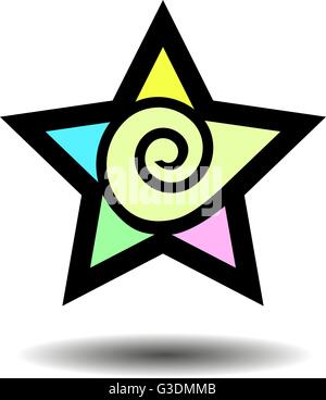 Stern mit abstrakten fünf Spitzen. Geometrische Form. Bunte Sterne. Symbol. Sternzeichen mit einem Wirbel. Isolierte Darstellung der Sterne Vektor Stock Vektor