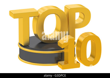 Top 10, 3D-Rendering isoliert auf weißem Hintergrund Stockfoto