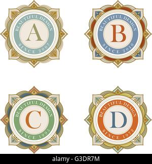 Vektor Luxus eleganten Rahmen Ornament Line Logo-Design gesetzt. Monogramm Emblem Vorlagensammlung. Ideal für Restaurant, Hotel etc.. Stock Vektor