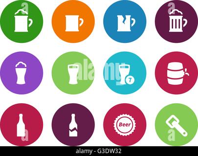 Bier und Alkohol Gläser Kreis Symbole auf weißem Hintergrund. Stock Vektor