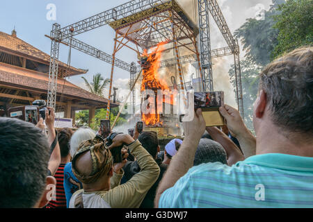 Feuerbestattung-Zeremonie für balinesische königlicher Prinz Cokorda Putra Widura, Ubud, Bali, Sonntag, 8. Mai 2016. Stockfoto