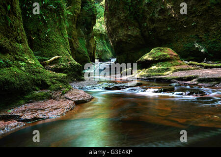 Des Teufels Kanzel in Finnich Glen nahe Killearn, Loch Lomond, Schottland, UK Stockfoto