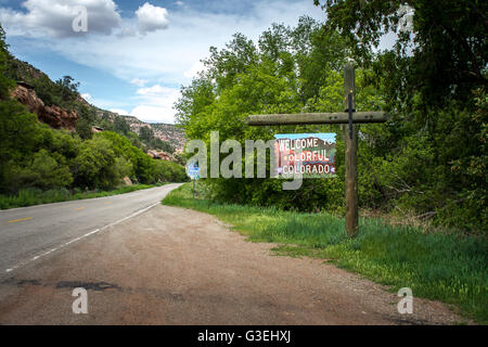 "Welcome to bunte Colorado" unterzeichnen, Colorado, USA Stockfoto