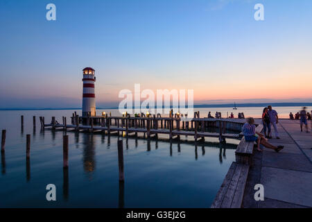 Neusiedler See, Sonnenuntergang, Hafen, Leuchtturm, Österreich, Burgenland, Nationalpark Neusiedler See-Seewinkel, Podersdorf am See Stockfoto