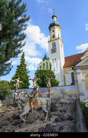 Kalvarienberg-Gruppe an der Kirche St. Jakobus Und Laurentius, Deutschland, Bayern, Bayern, Schwaben, Schwaben, Biberbach (Schwaben) Stockfoto