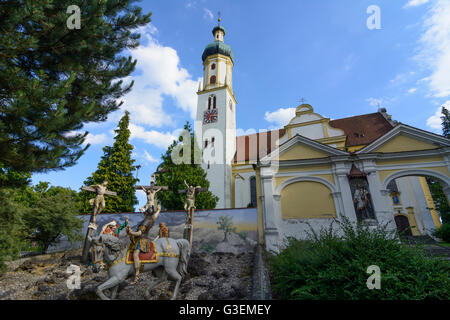 Kalvarienberg-Gruppe an der Kirche St. Jakobus Und Laurentius, Deutschland, Bayern, Bayern, Schwaben, Schwaben, Biberbach (Schwaben) Stockfoto