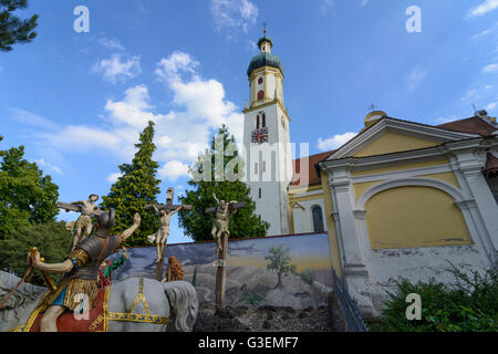 Kalvarienberg-Gruppe an der Kirche St. Jakobus Und Laurentius, Deutschland, Bayern, Bayern, Schwaben, Schwaben, Biberbach (Schwaben) Stockfoto