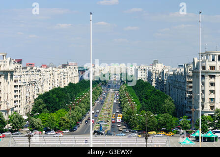 Blick vom Balkon der Parlamentspalast in Richtung Unirii Boulevard, Rumänien Bukarest Bucuresti Stockfoto