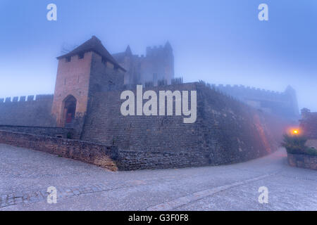 Schloss Beynac in den frühen Morgennebel Dordgne Frankreich Stockfoto