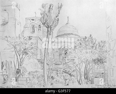 JERUSALEM: Kirche Grabeskirche Garten des griechischen Kloster, antiken Druck 1902 Stockfoto