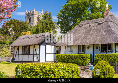 Strohgedeckten Hütten am Welford-on-Avon, Warwickshire, England, Vereinigtes Königreich, Europa. Stockfoto