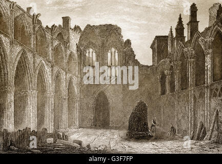 Holyrood Abbey, einer zerstörten Abtei von den Chorherren in Edinburgh, Schottland, 19. Jahrhundert Stockfoto