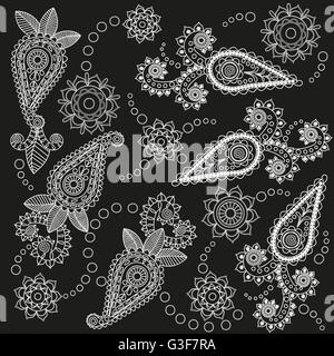 Reich verzierte Paisley Muster Doodle-Vektor-Design auf schwarz Stock Vektor
